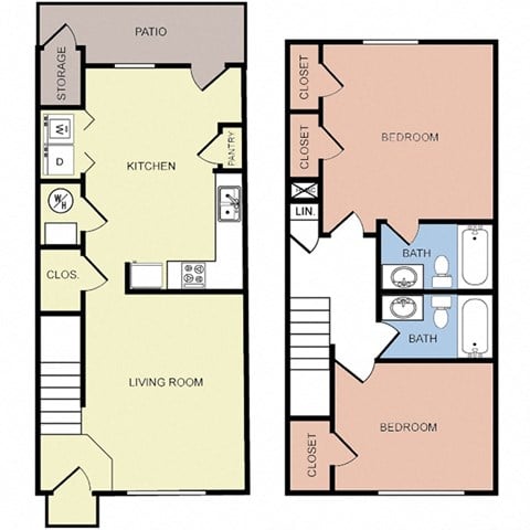 Floor plan for 2 beds, 2 baths, 1093 sqft